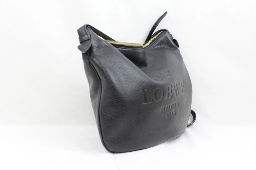 Loewe Shoulder Bag LeatherZipper Closure Heritage Crossbody Black